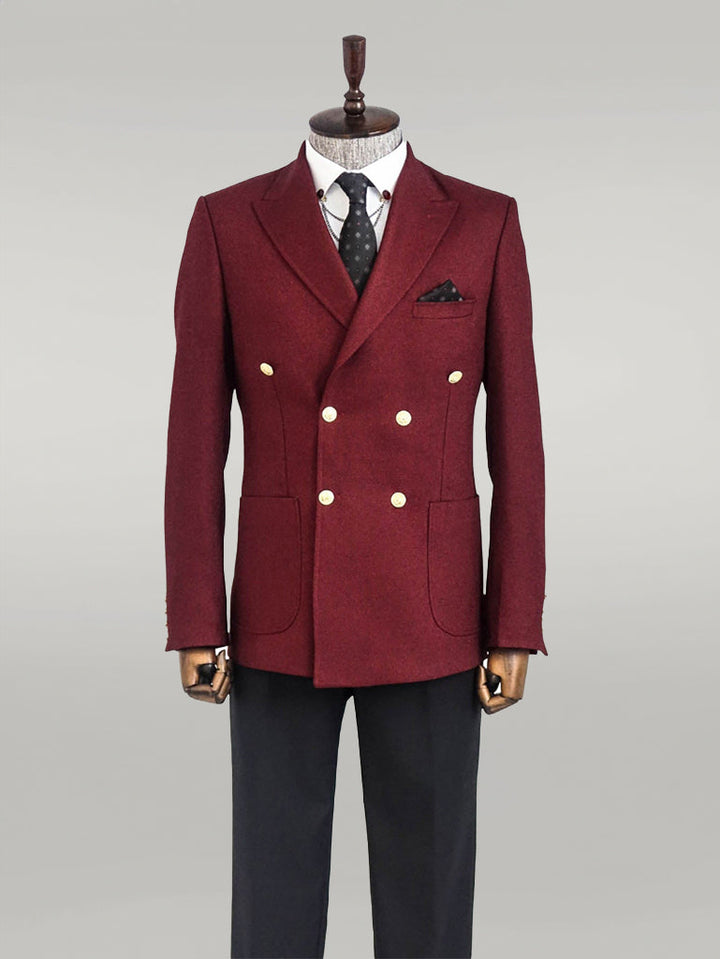 WSS Double Breasted Slim Fit Burgundy Men Blazer  - Singen