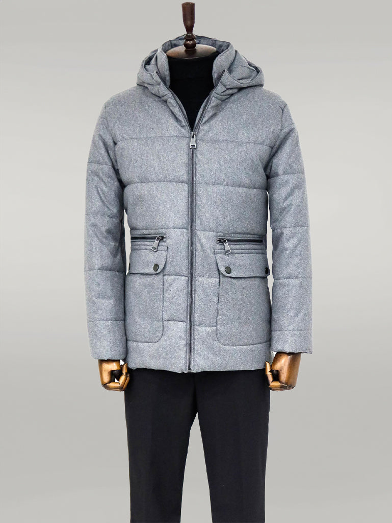 WSS Slim Fit Hooded Grey Men Coat  - Singen