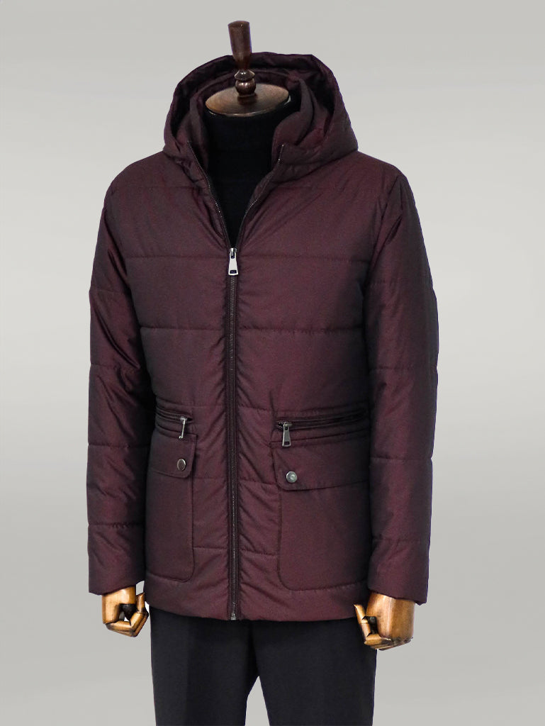 WSS Slim Fit Hooded Burgundy Men Coat  - Singen