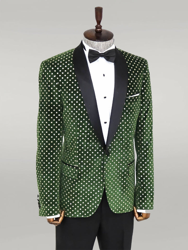 WSS Dot Pattern Slim Fit Dark Green Men Prom Blazer  - Singen