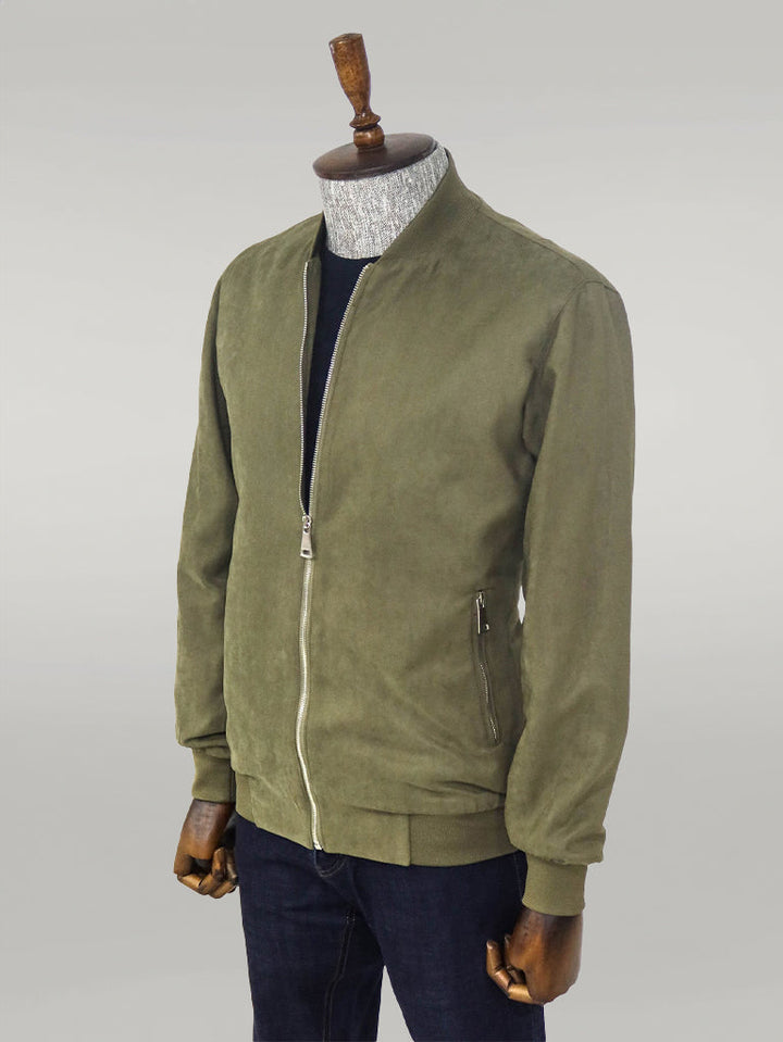 WSS Plain Zippered Pockets Light Green Men Bomber Coat  - Singen