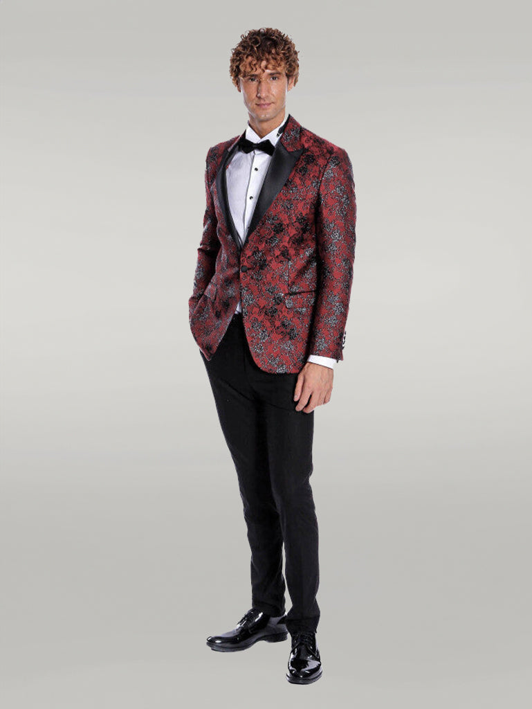 WSS Floral Patterned Slim Fit Burgundy Men Prom Blazer  - Singen