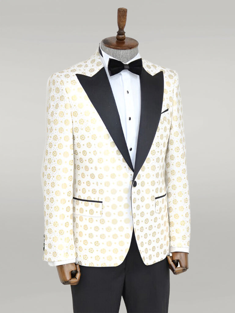 WSS Floral Patterned Peak Lapel White Men Prom Blazer  - Singen