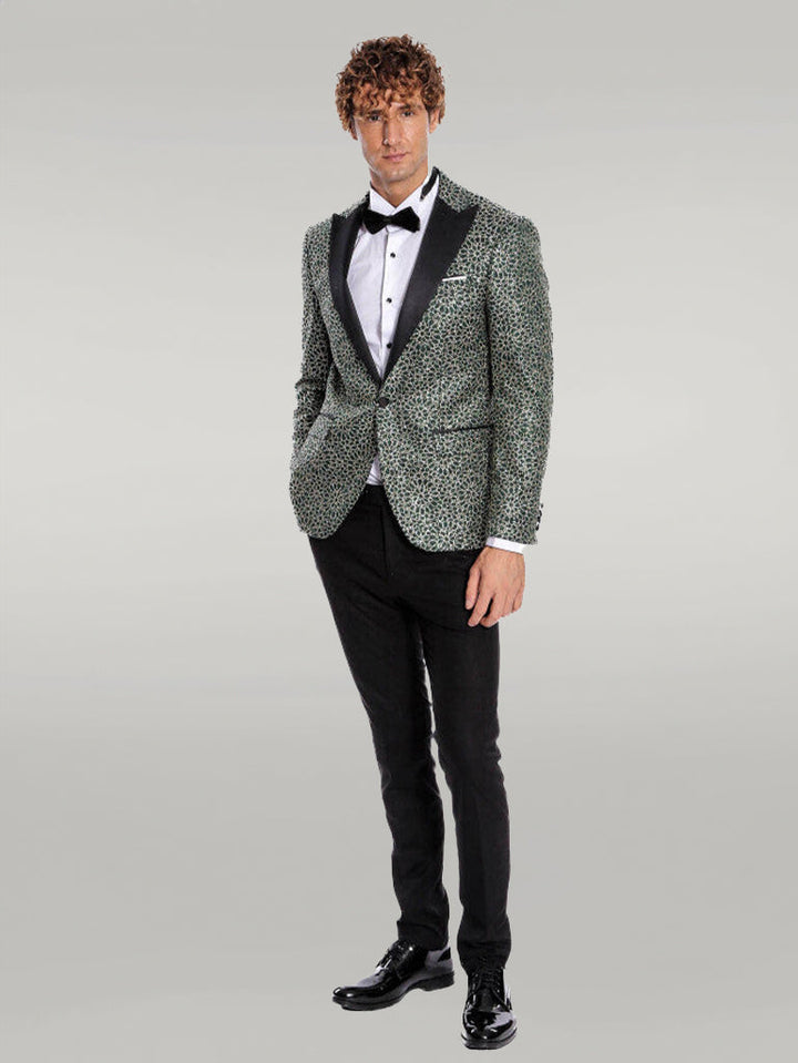 WSS Flower Embroidered Pattern Green Men Prom Blazer  - Singen