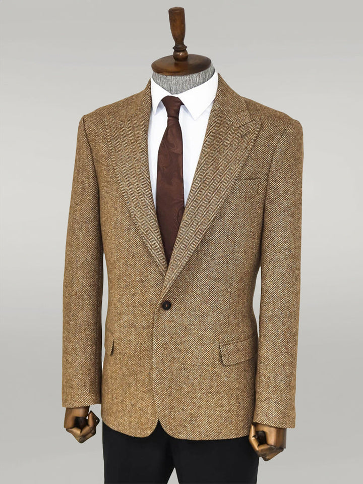 WSS Houndstooth Pattern Wool Light Brown Men Blazer  - Singen