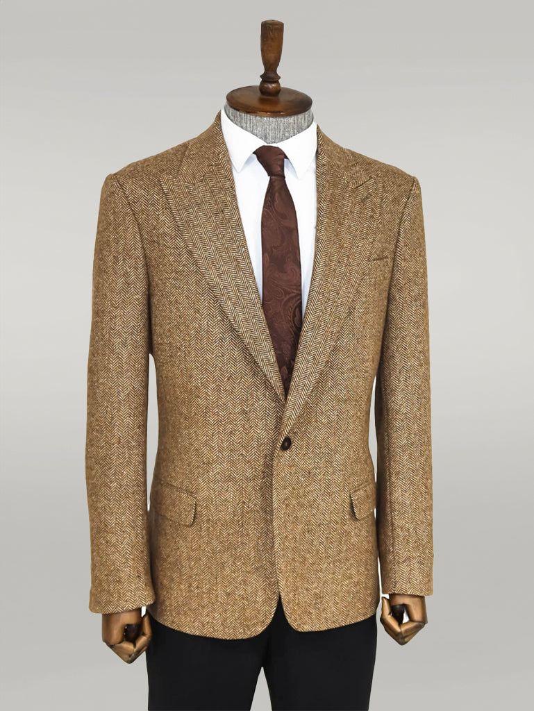 WSS Houndstooth Pattern Wool Light Brown Men Blazer  - Singen