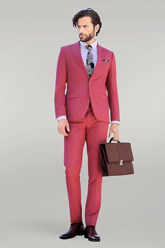 WSS 2 Piece Patterned Slim Fit Magenta Men Suit  - Singen