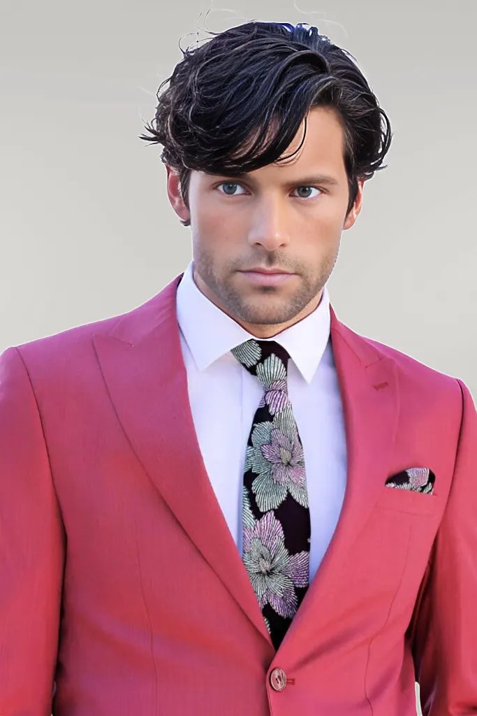 WSS 2 Piece Patterned Slim Fit Magenta Men Suit  - Singen