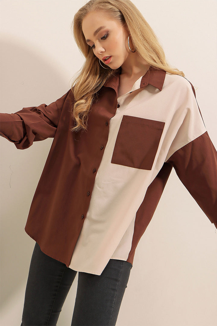 BGD Women Block Color Shirt - Brown - Avondale