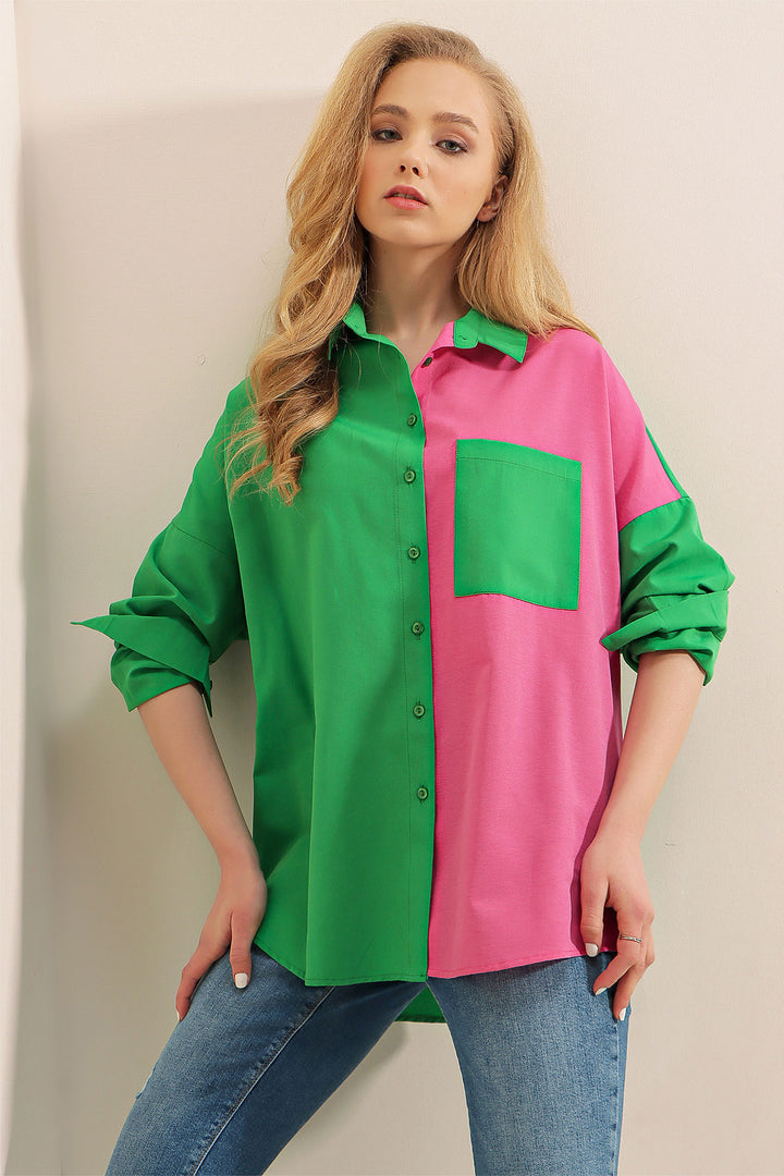 BGD Women Block Colored Shirt - Green - Avondale