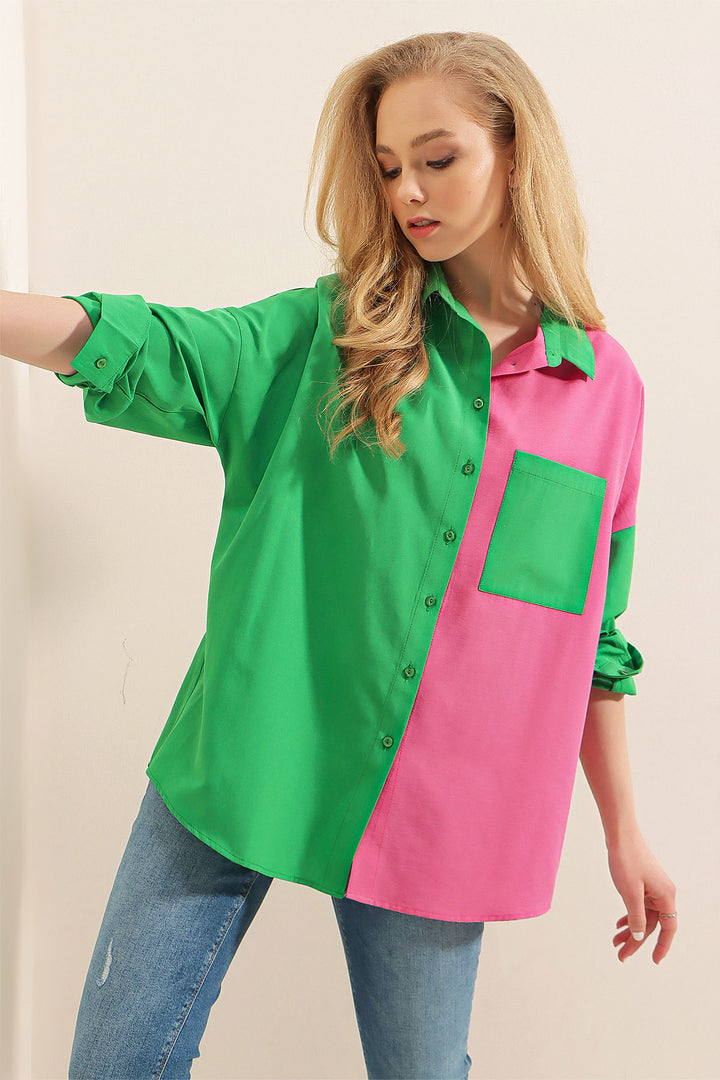 BGD Women Block Colored Shirt - Green - Avondale