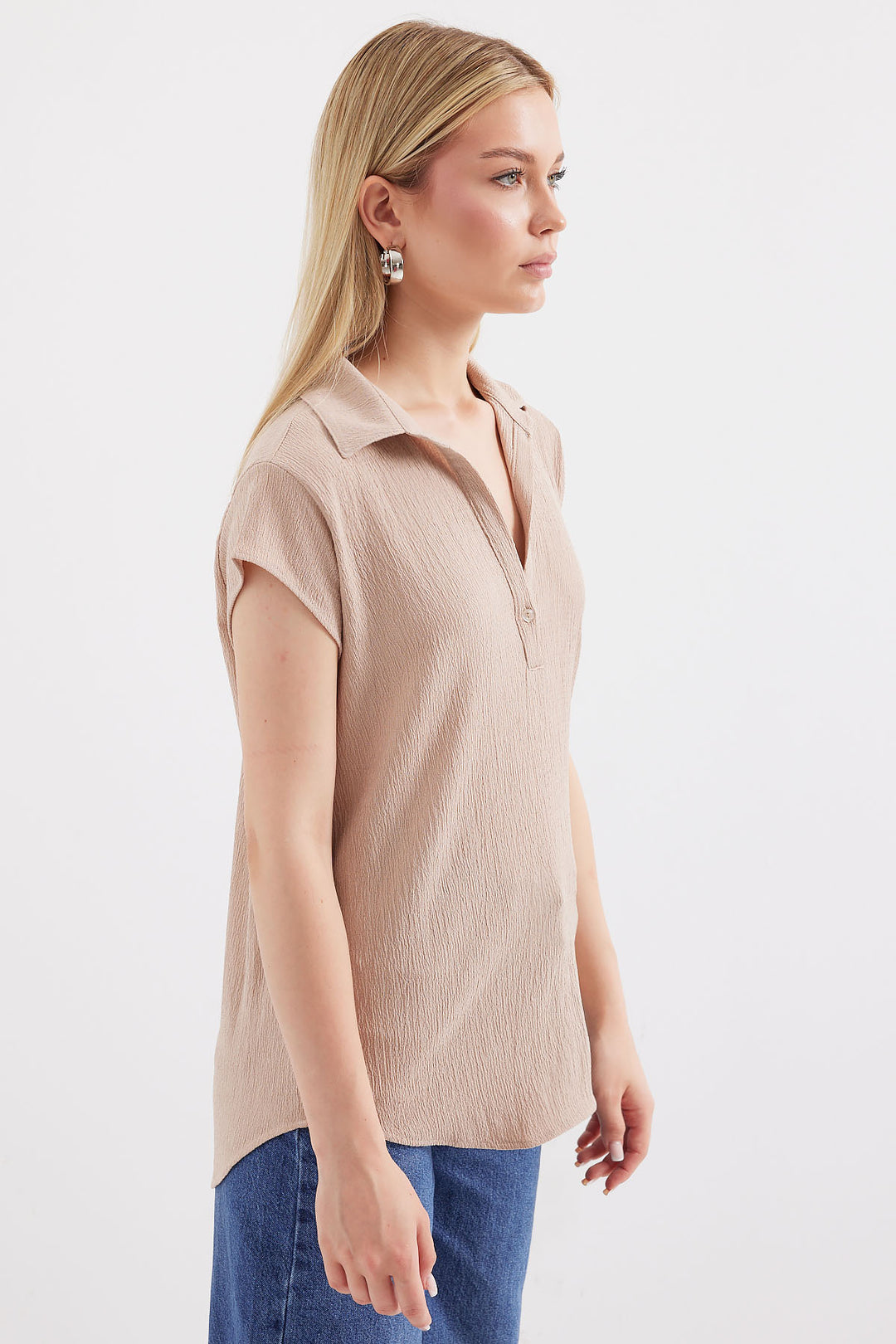 BGD Women Polo Neck Knit Blouse - Beige - Avondale