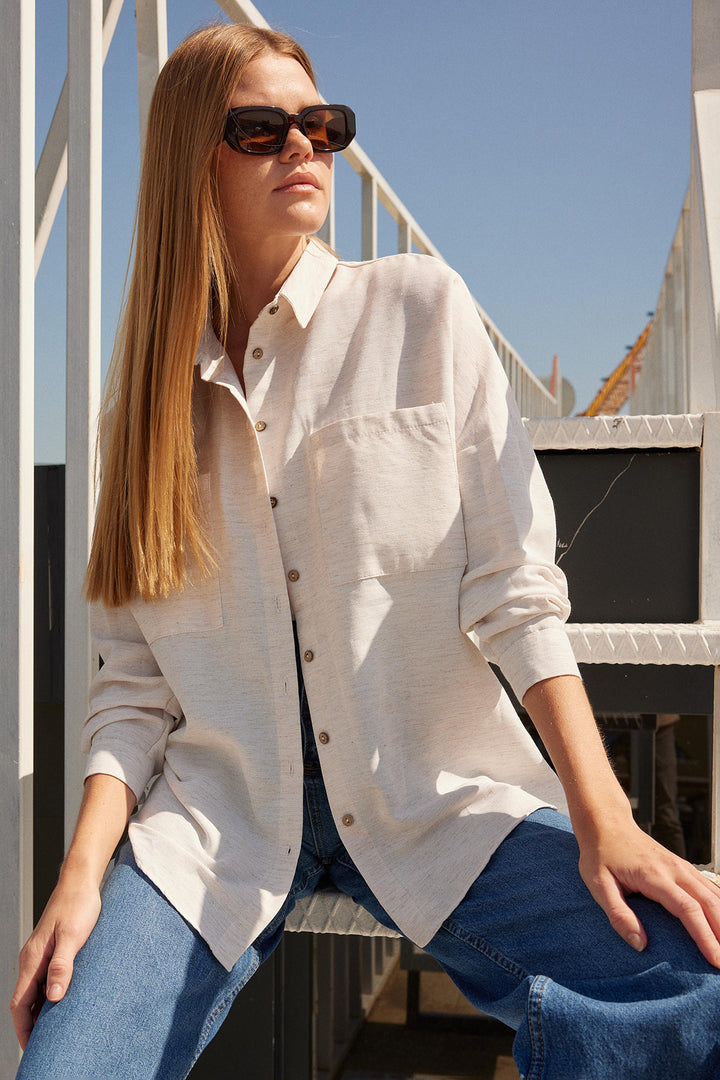 BGD Women Oversized Linen Shirt - White - Avondale