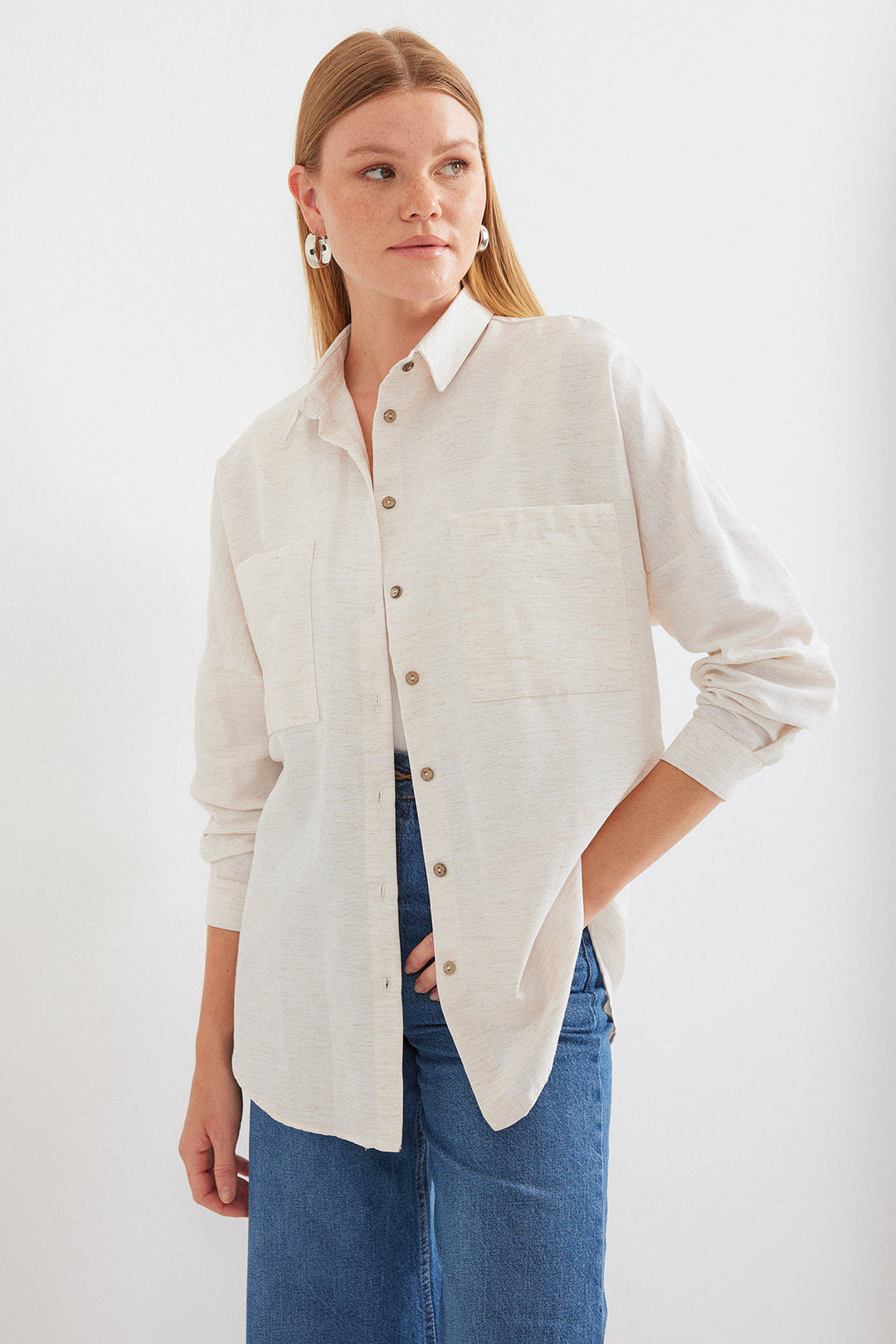 BGD Women Oversized Linen Shirt - White - Avondale