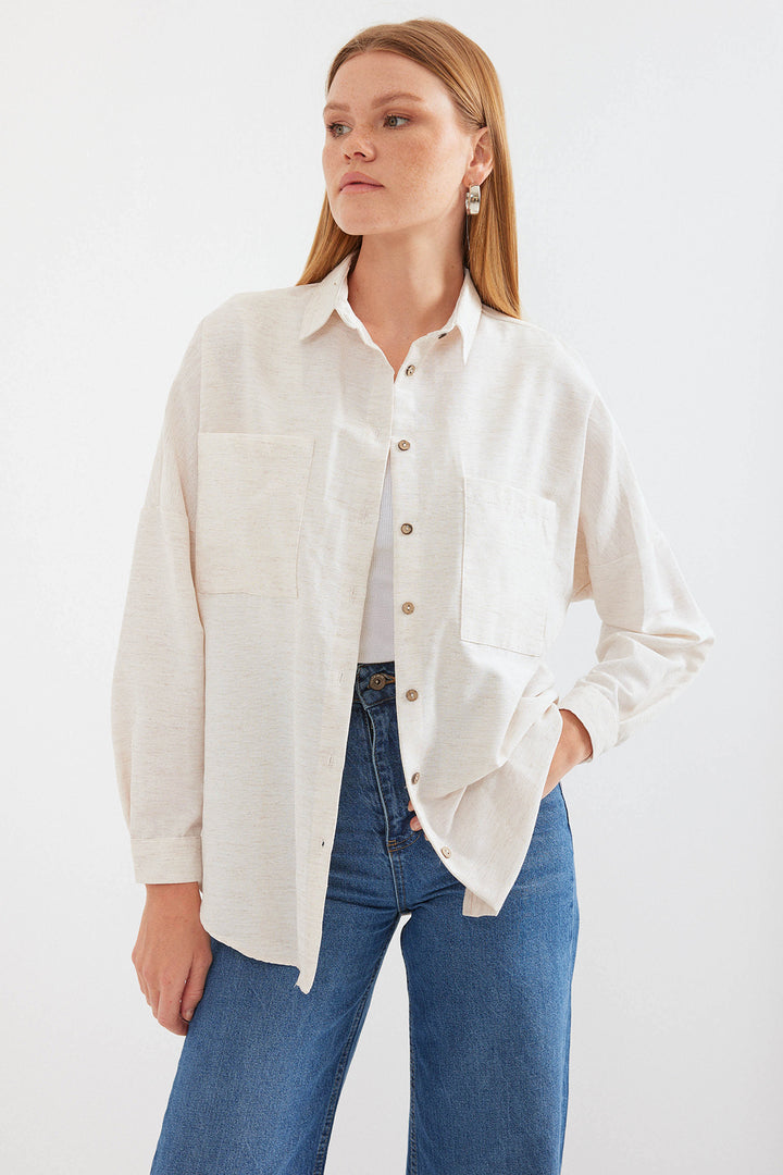 BGD Women Oversized Linen Shirt - White - Avondale