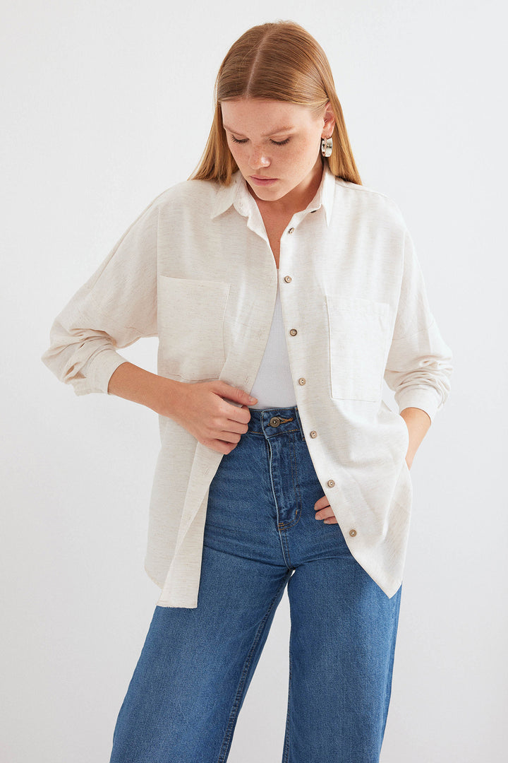 BGD Women Oversized Linen Shirt - White - Avondale