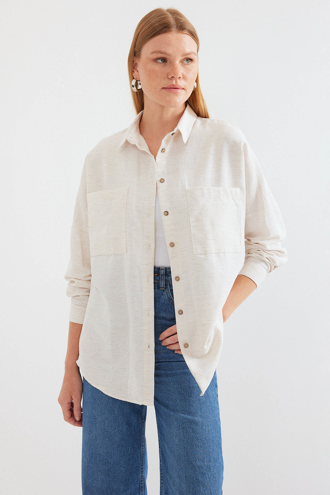 BGD Women Oversized Linen Shirt - White - Avondale