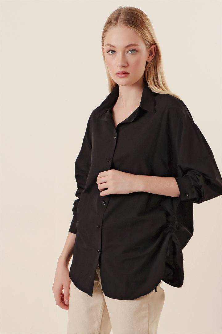 BGD Women Rope Drawstring Oversized Shirt - Black - Avondale