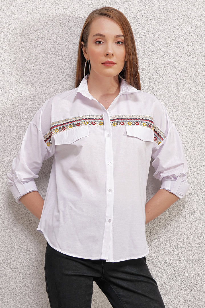 BGD Women Embroidered Shirt - White - Avondale