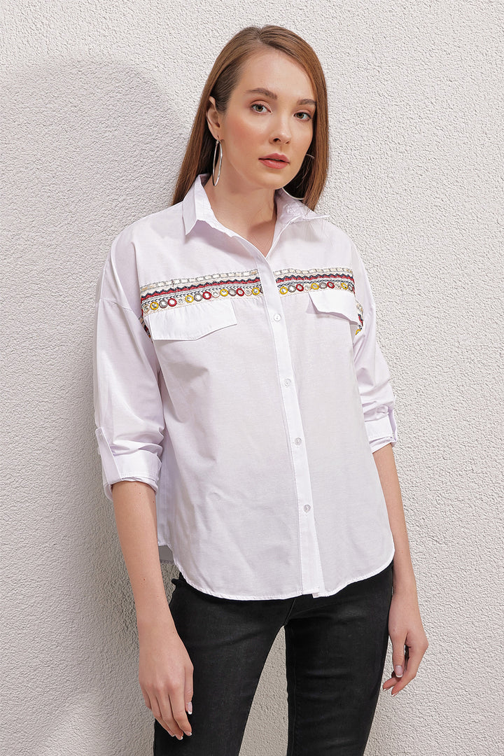 BGD Women Embroidered Shirt - White - Avondale