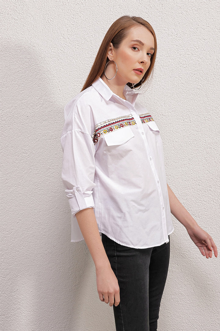 BGD Women Embroidered Shirt - White - Avondale