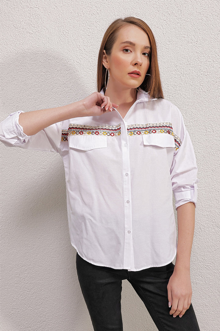 BGD Women Embroidered Shirt - White - Avondale