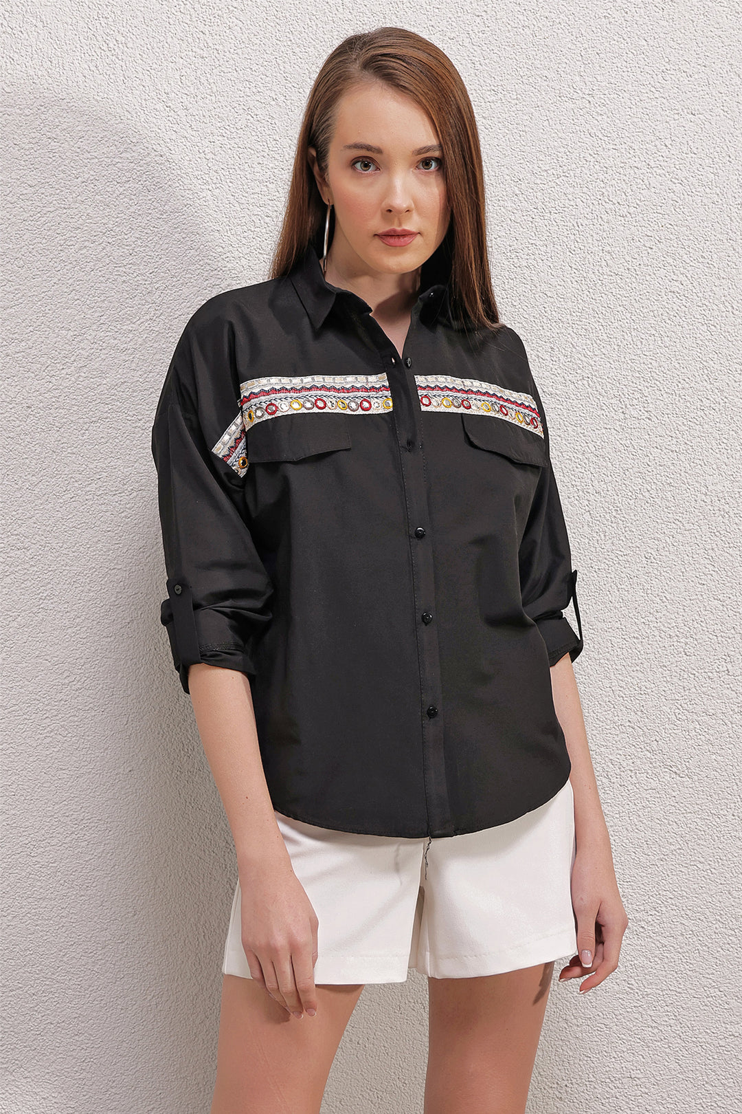 BGD Women Embroidered Shirt - Black - Avondale