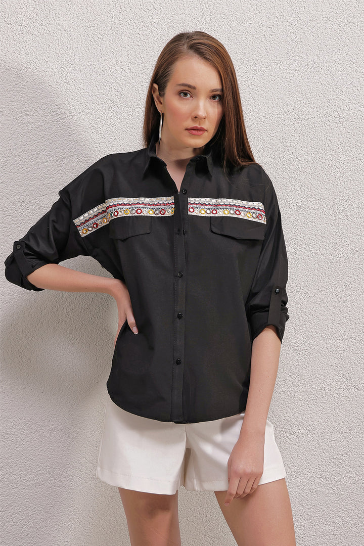 BGD Women Embroidered Shirt - Black - Avondale