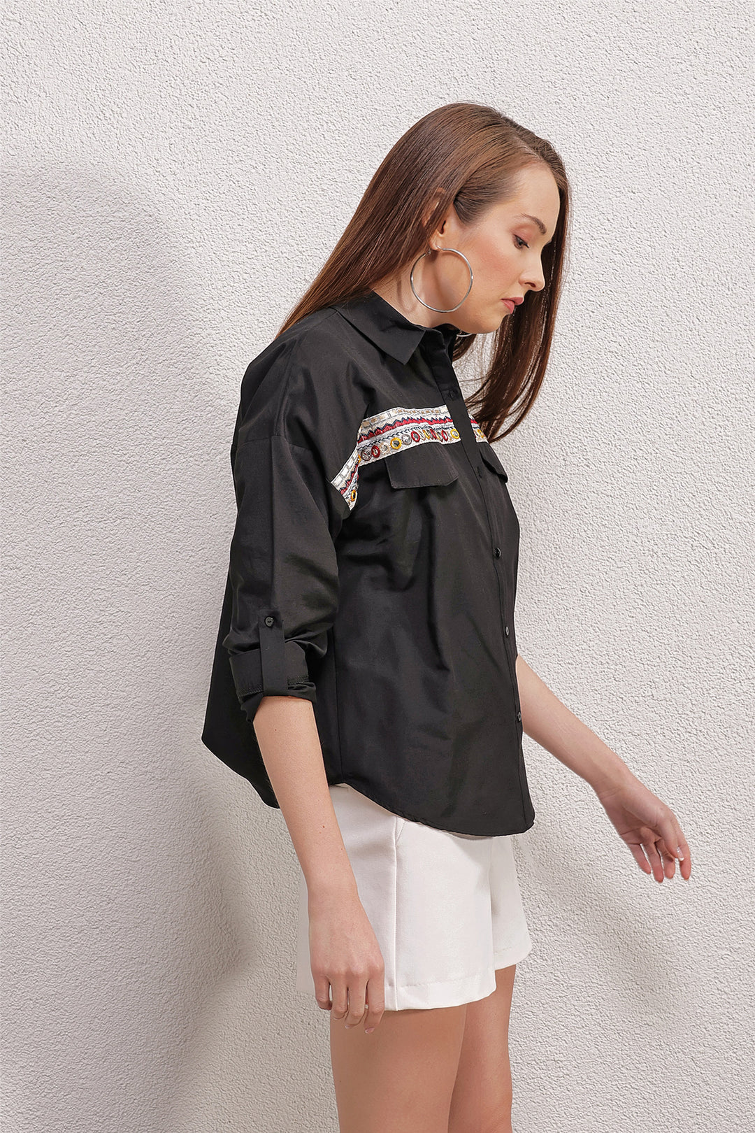 BGD Women Embroidered Shirt - Black - Avondale