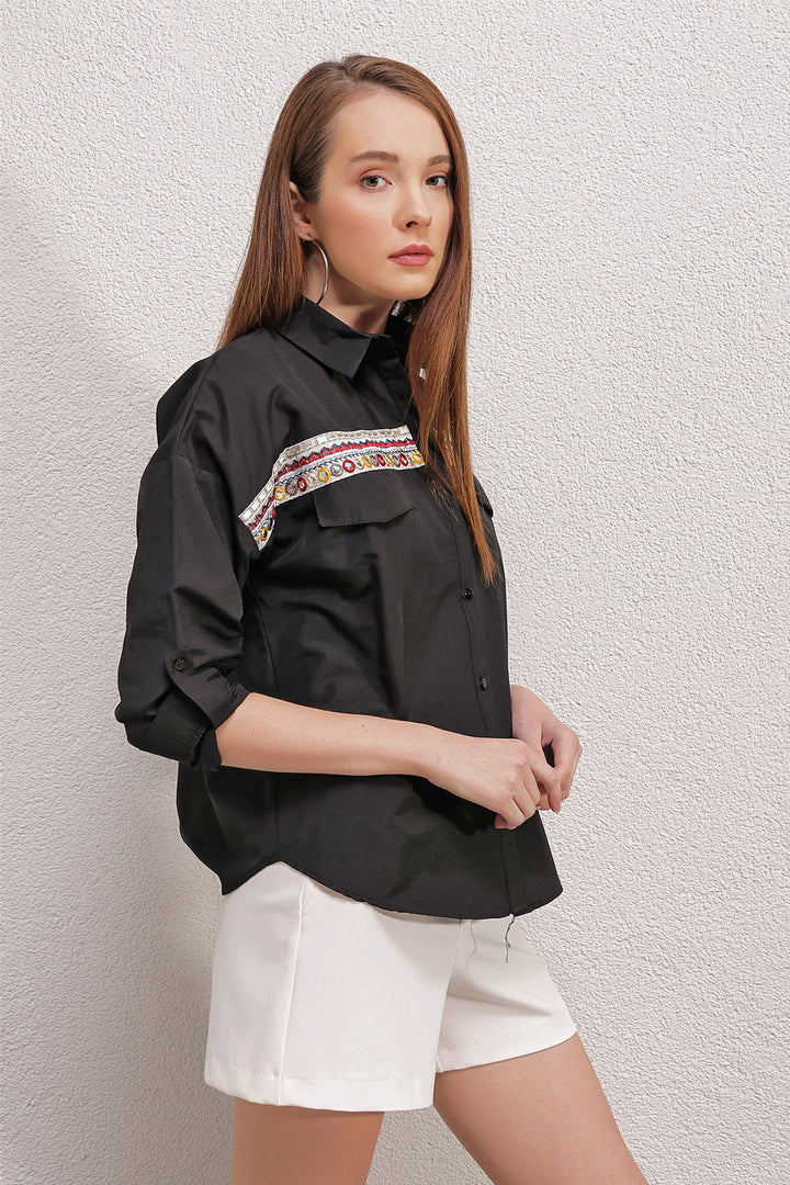 BGD Women Embroidered Shirt - Black - Avondale