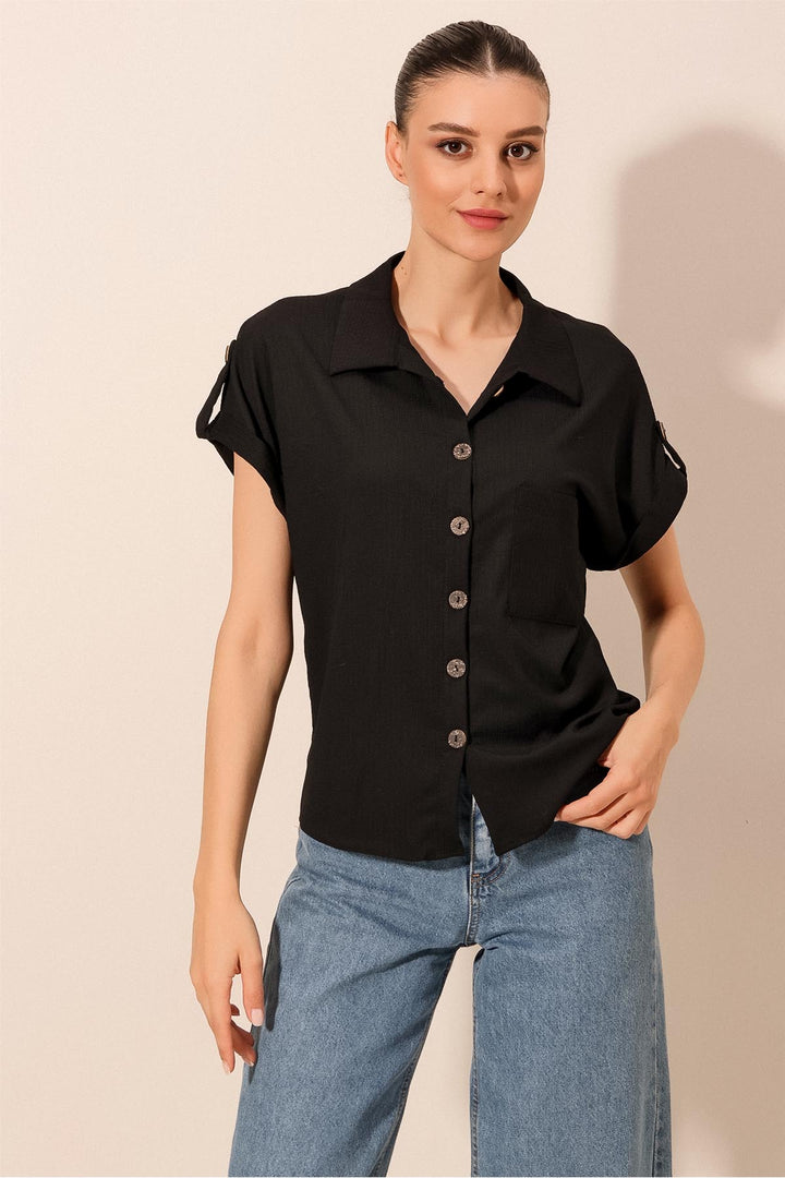 BGD Women - Double Sleeve Women's Crinkle Shirt - Black - Avondale