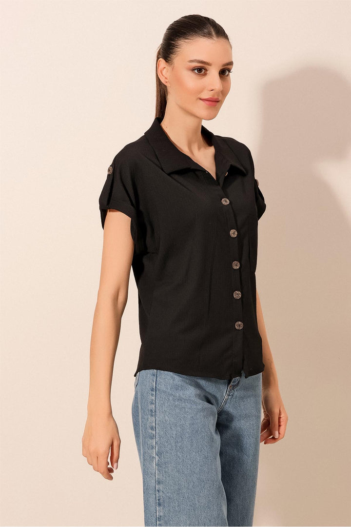 BGD Women - Double Sleeve Women's Crinkle Shirt - Black - Avondale