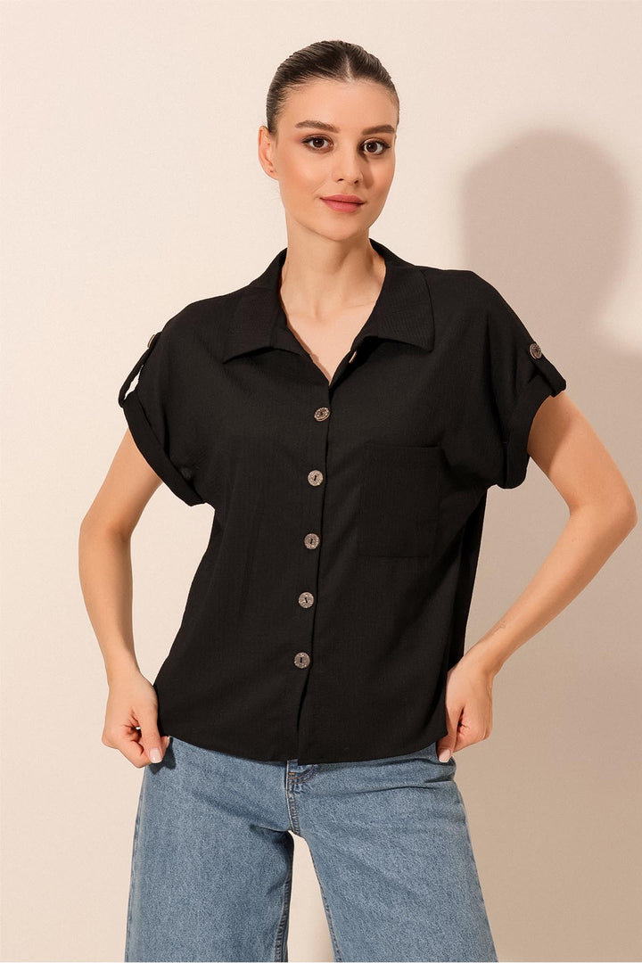 BGD Women - Double Sleeve Women's Crinkle Shirt - Black - Avondale