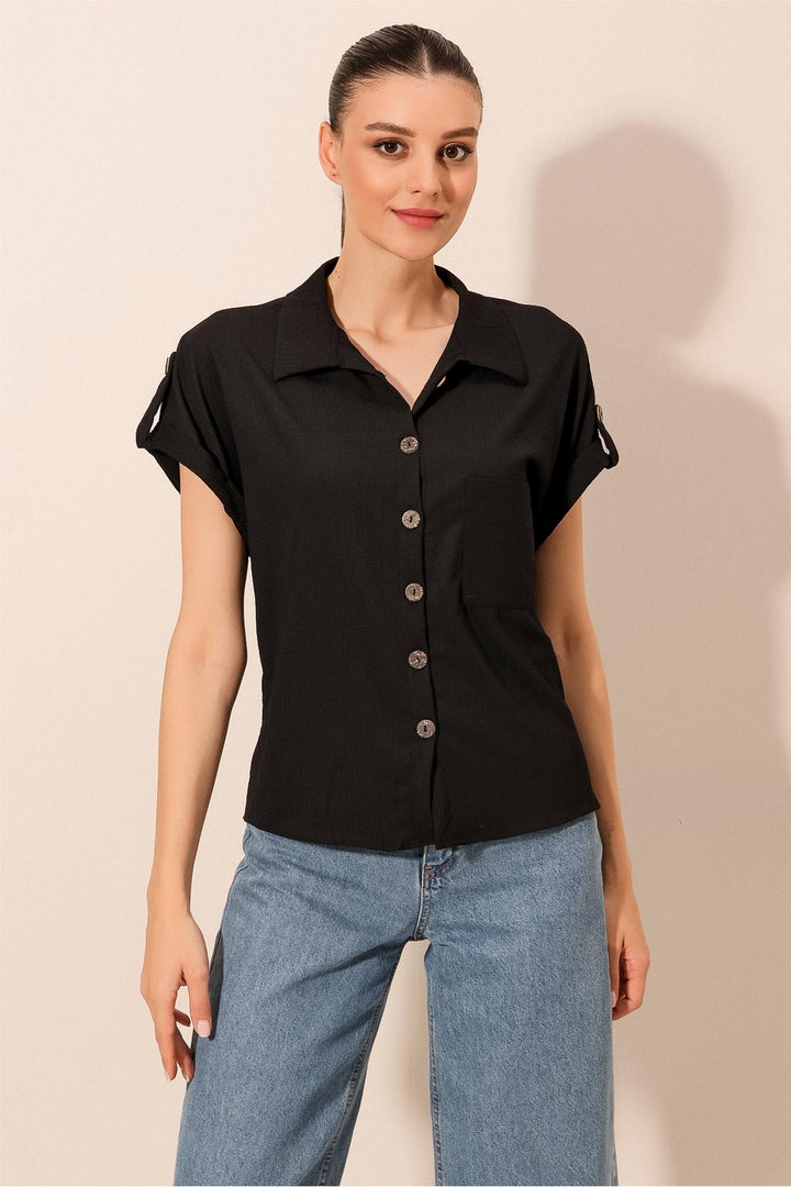 BGD Women - Double Sleeve Women's Crinkle Shirt - Black - Avondale