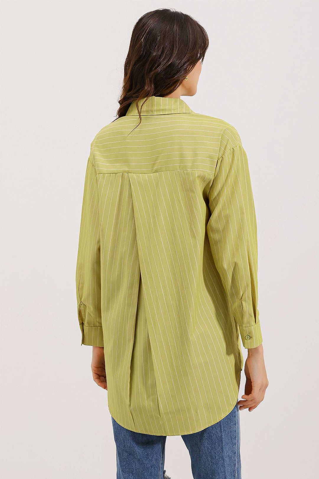 BGD Women Pocket Detailed Striped Oversized Shirt - Green - Avondale