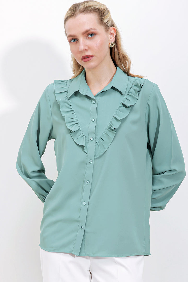 BGD Women Frilly Long Sleeve Shirt - Çağla - Avondale