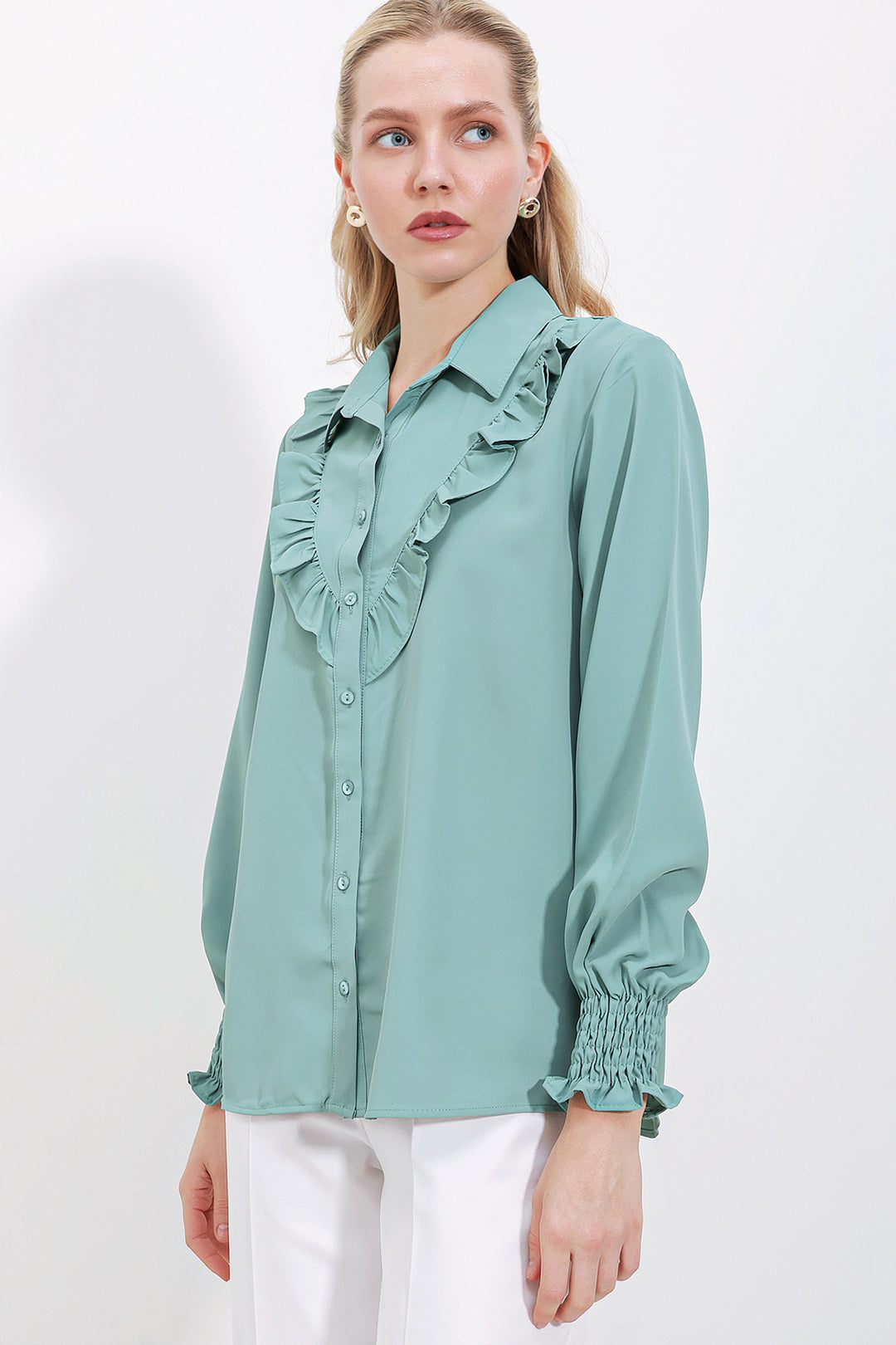 BGD Women Frilly Long Sleeve Shirt - Çağla - Avondale