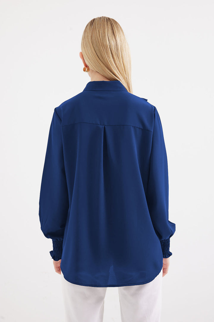 BGD Women Ruffled Long Sleeve Shirt - Dark Indigo - Avondale