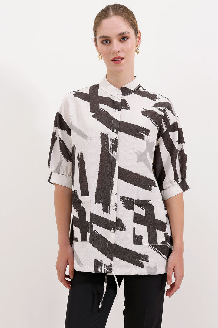 BGD Women Patterned Oversized Shirt - Black - Avondale