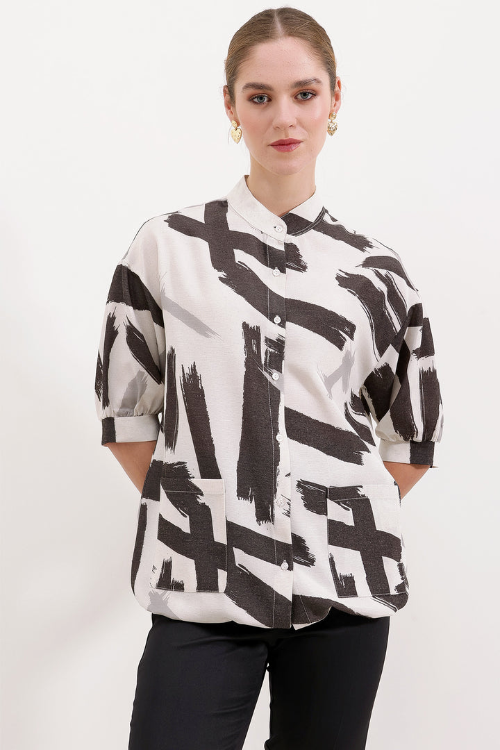 BGD Women Patterned Oversized Shirt - Black - Avondale