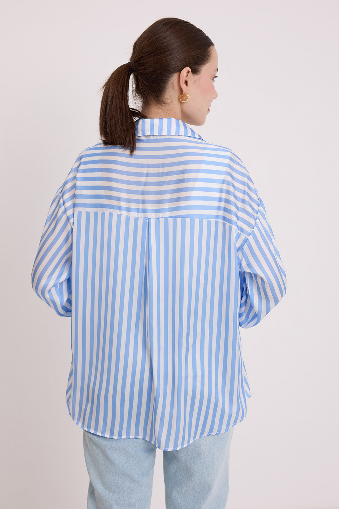 BGD Women Woman Blue White Striped Oversized Satin Shirt 20242 - Avondale