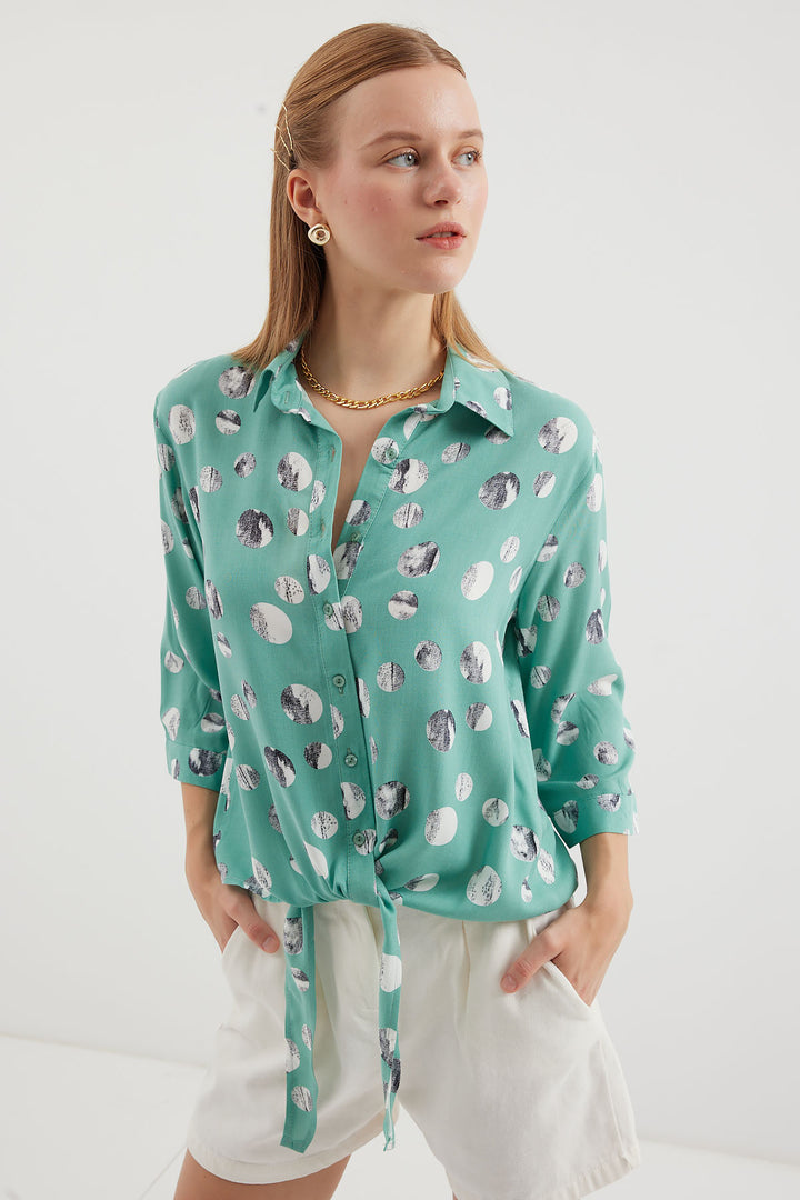 BGD Women Tied Front Patterned Shirt - Çağla - Avondale