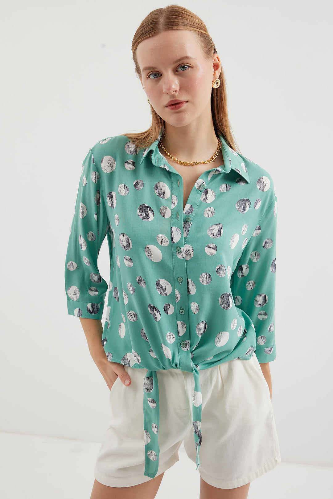 BGD Women Tied Front Patterned Shirt - Çağla - Avondale