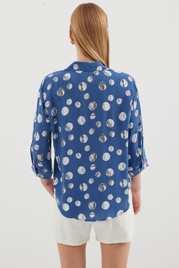 BGD Women Tie-Front Patterned Shirt - Indigo - Avondale