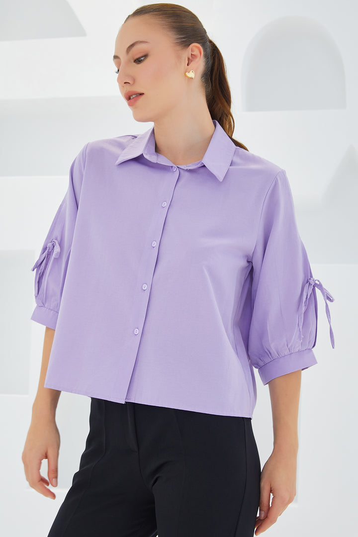 BGD Women Women's Lilac Crop Top with Sleeve Detail 20246 - Avondale