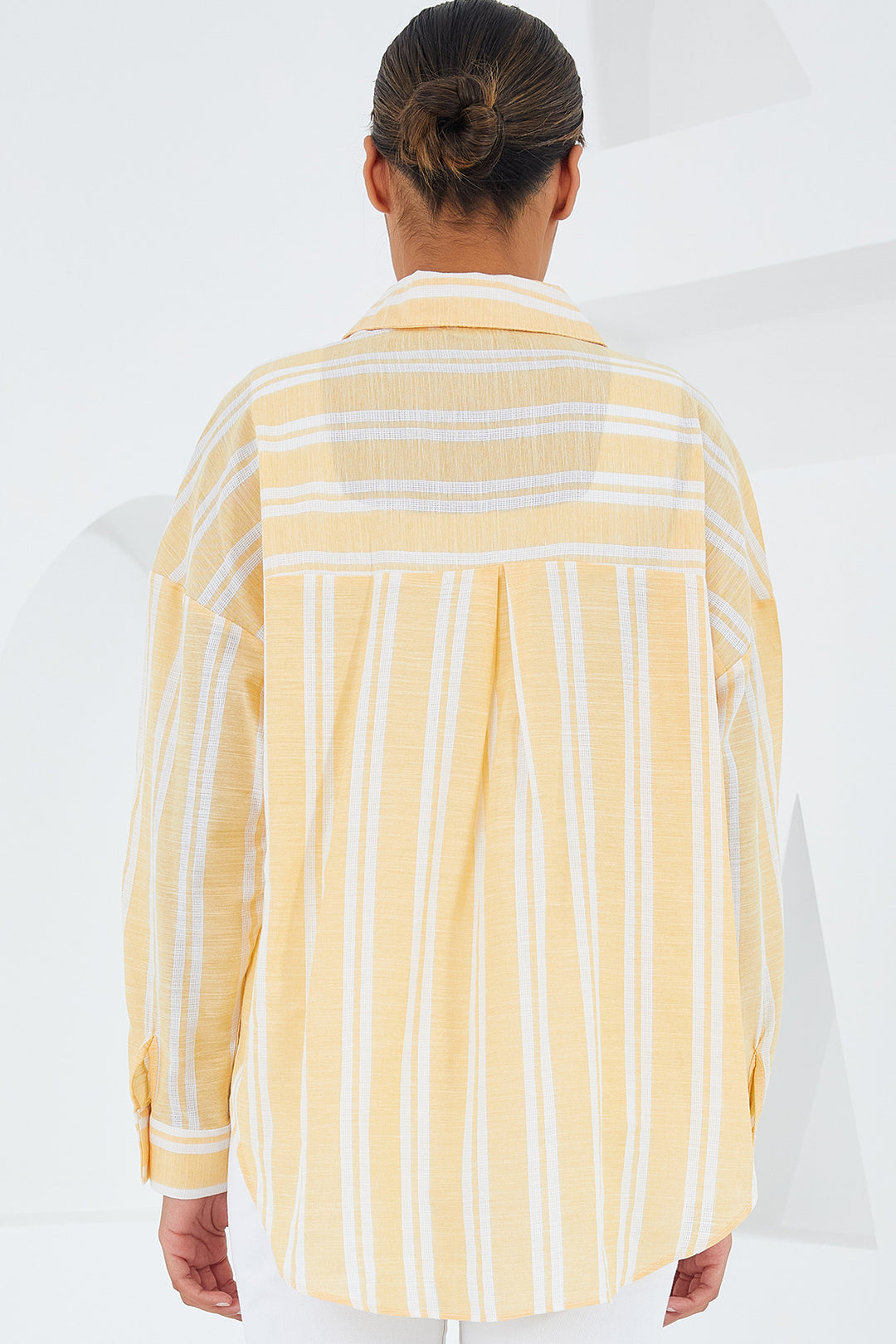 BGD Women Woman Yellow White Striped Oversized Linen Shirt 20251 - Avondale