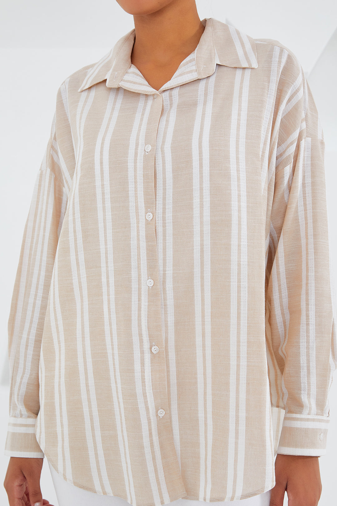 BGD Women Woman Stone White Striped Oversized Linen Shirt 20251 - Avondale