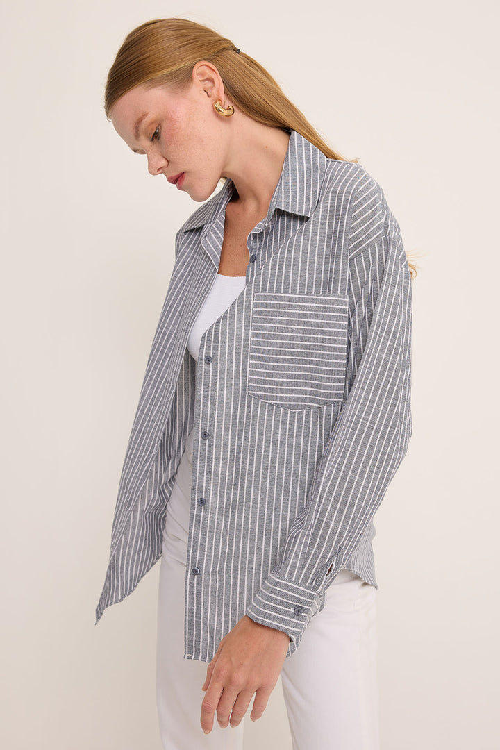 BGD Women Woman Anthracite White Striped Oversized Linen Shirt 20252 - Avondale