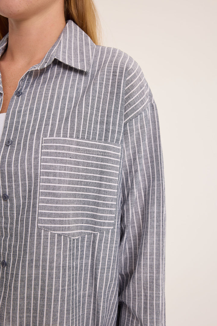 BGD Women Woman Anthracite White Striped Oversized Linen Shirt 20252 - Avondale