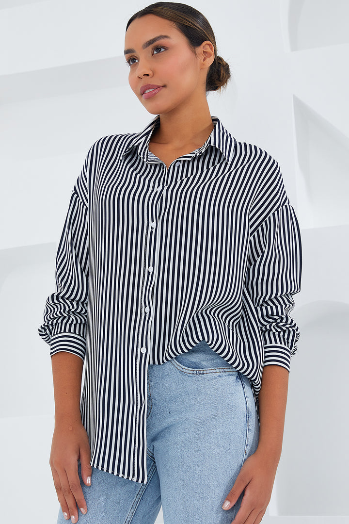 BGD Women Woman Black and White Striped Oversize Basic T-shirt 20254 - Avondale